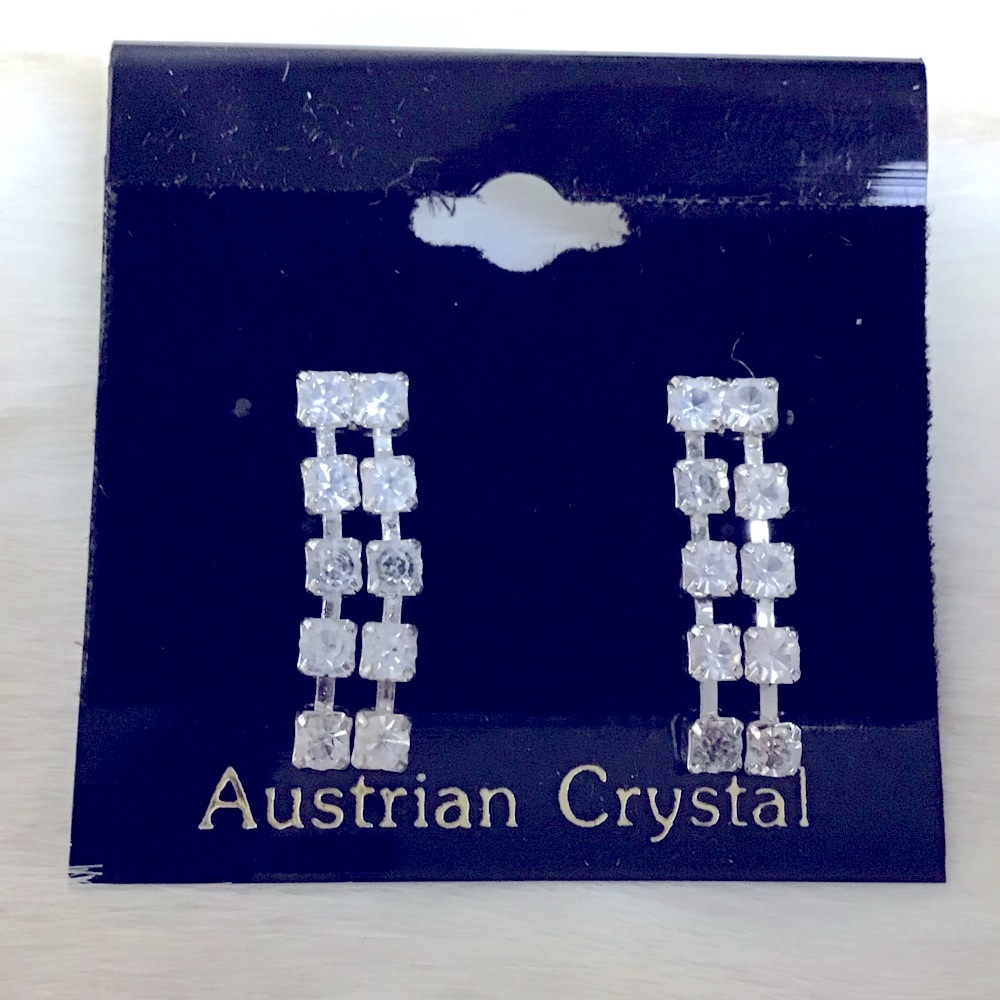 Austrian Crystal Pierced Earrings Clear Double Strand